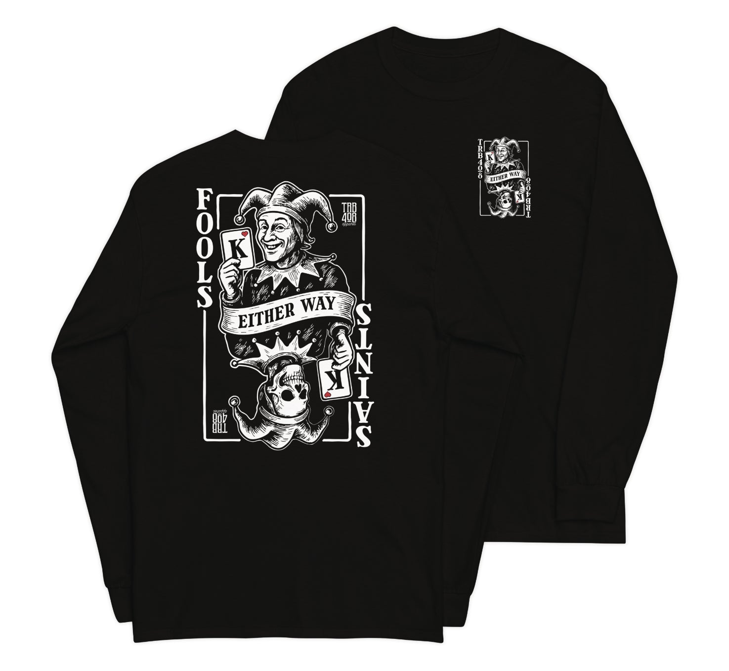 Black long sleeve Joker Tee, Front and Back, Christian Apparel
