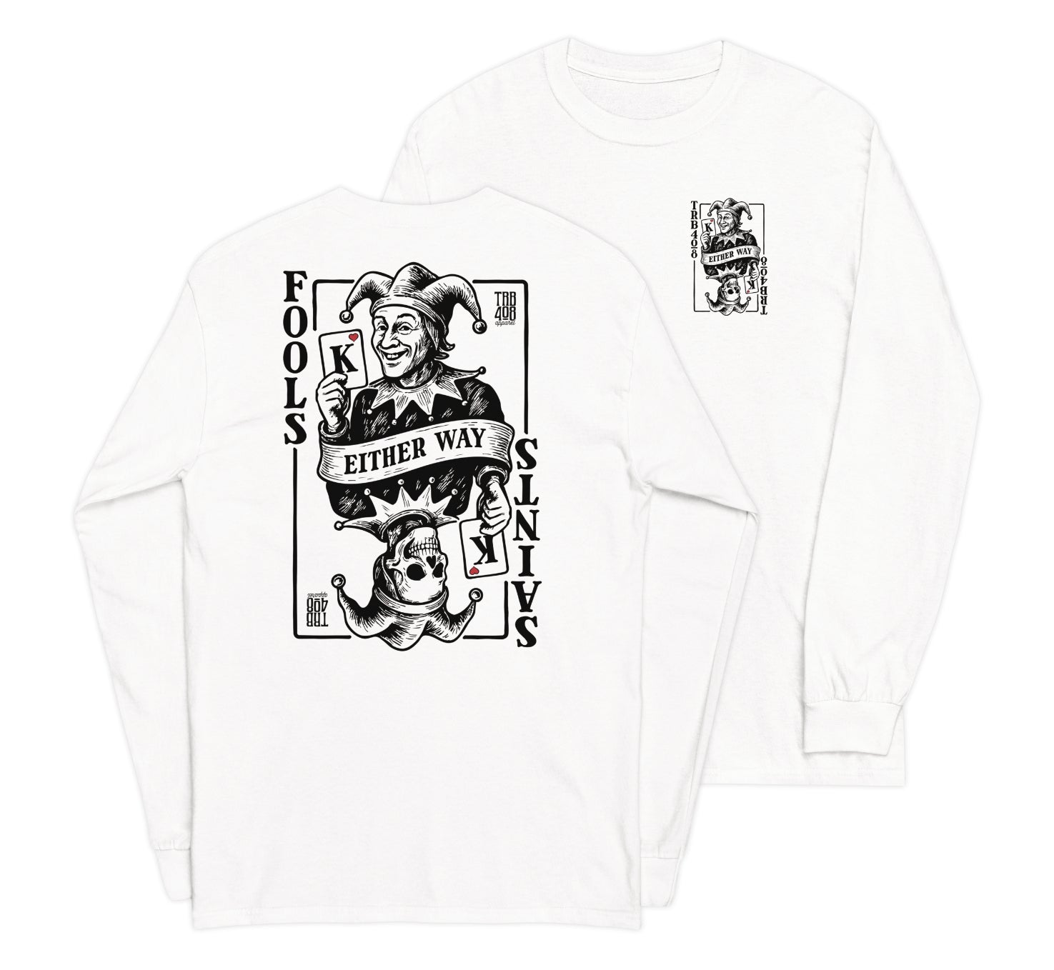 White long sleeve Joker Tee, Front and Back, Christian Apparel