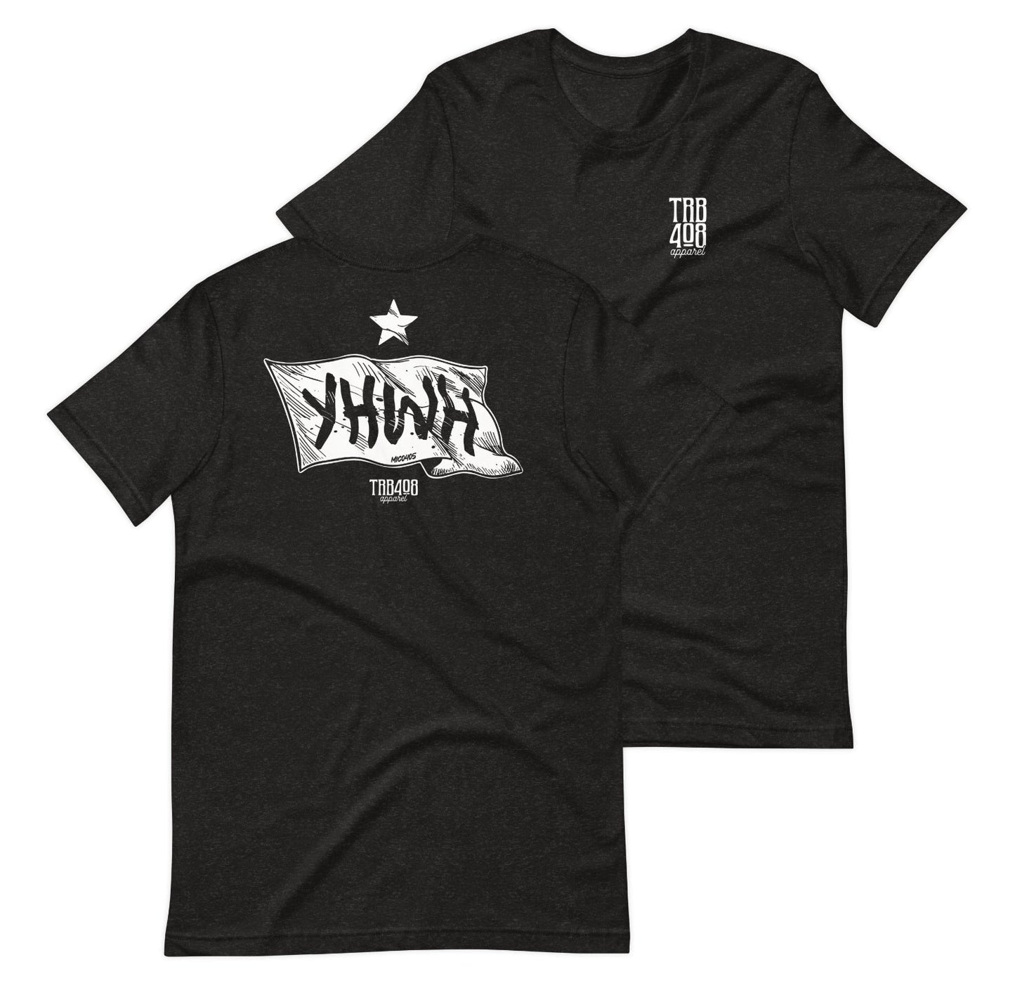 Black short sleeve YHWH Flag Tee, Front and Back, Christian Apparel