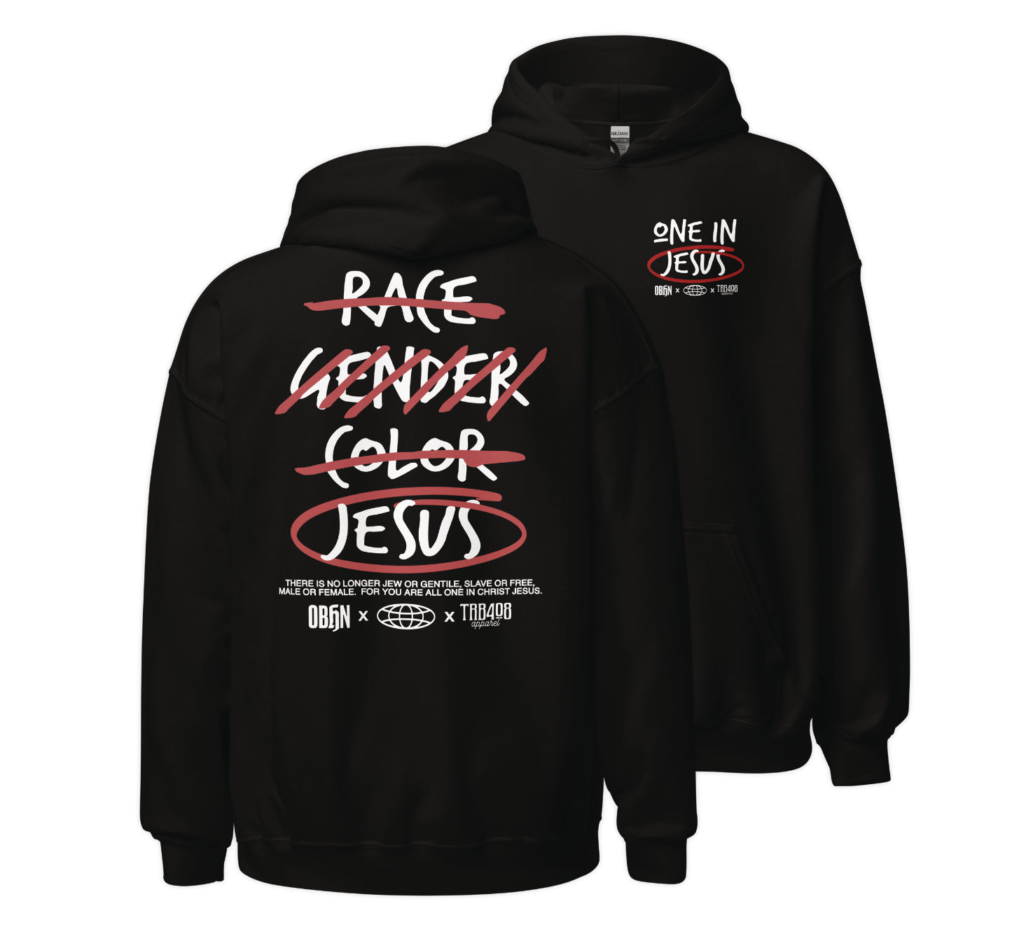 Black G328 Cross-Out Hoodie, Front and Back, Christian Apparel