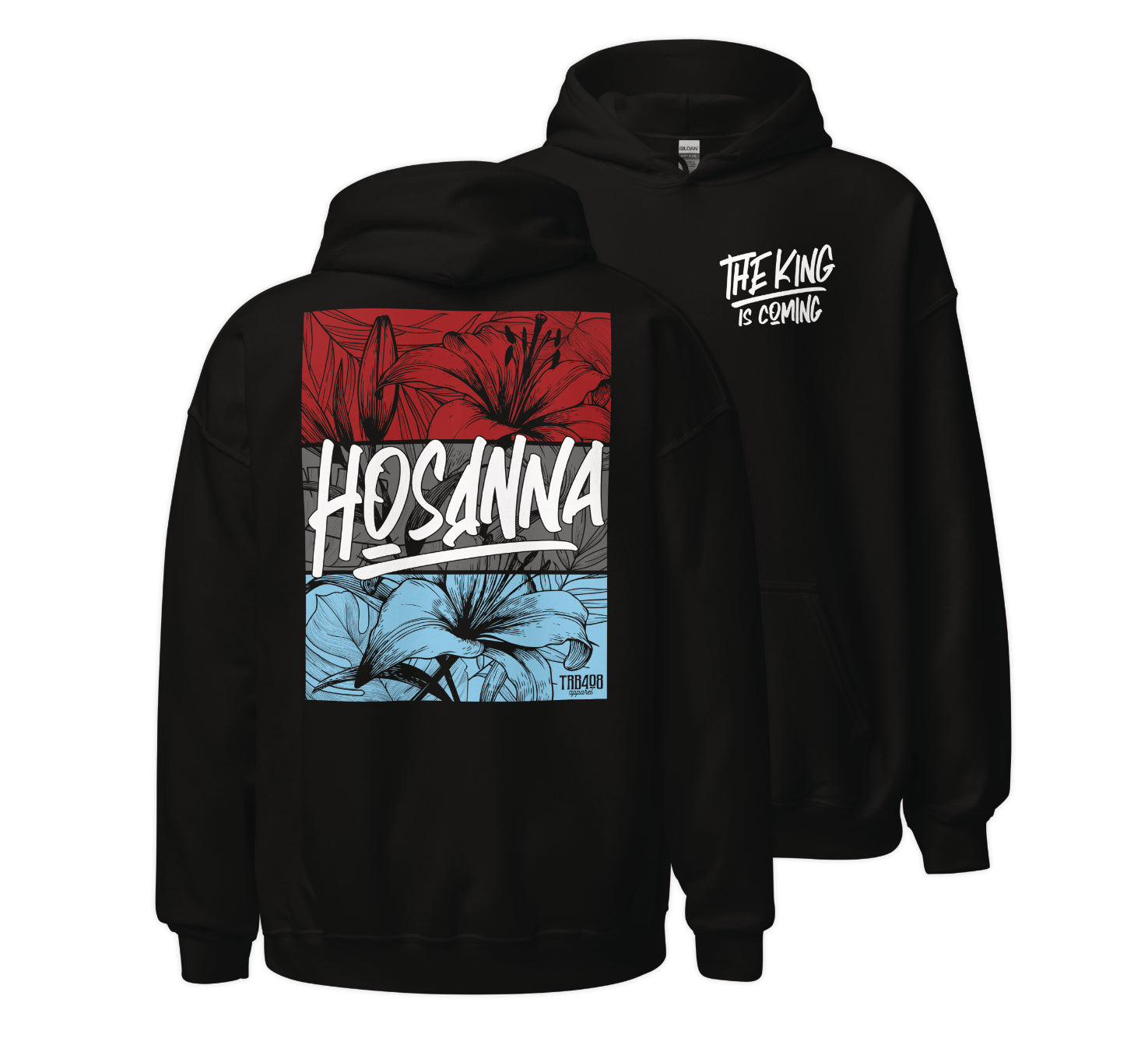 Black Hosanna Hoodie, Front and Back, Christian Apparel