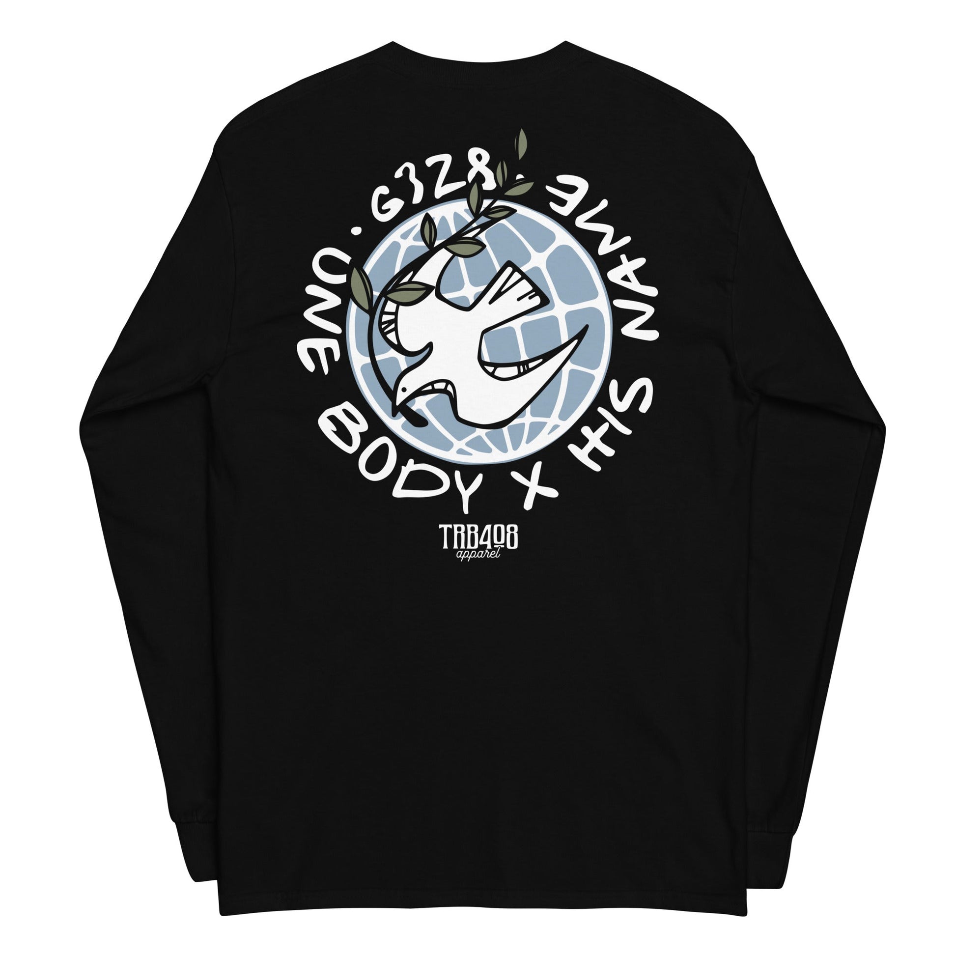 Black long sleeve G328 Globe Tee, Back, Christian Apparel