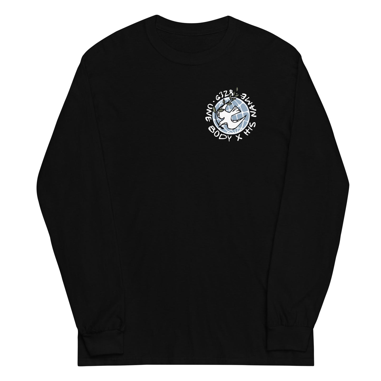 Black long sleeve G328 Globe Tee, Front, Christian Apparel