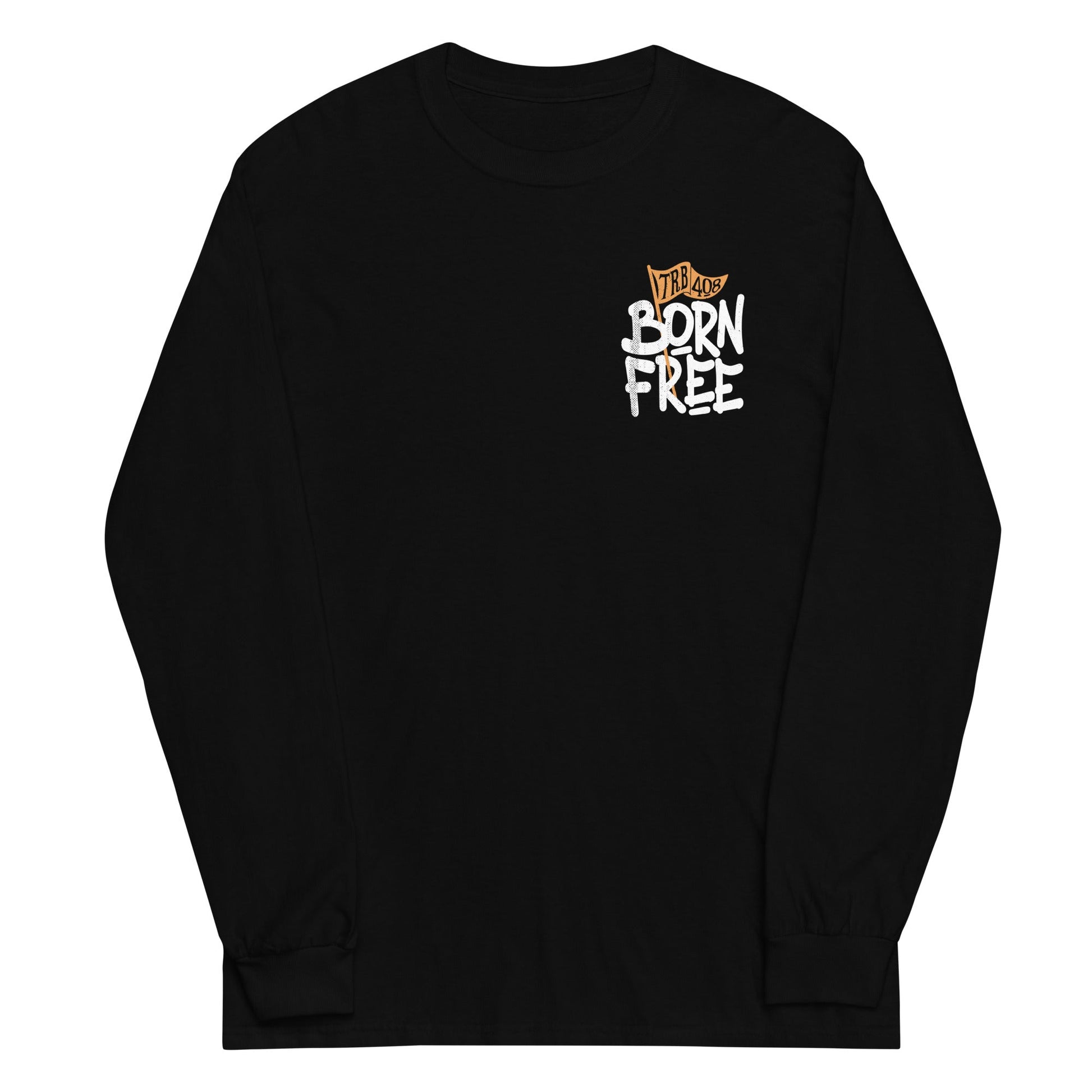 Black long sleeve Born Free Tee, Front, Christian Apparel