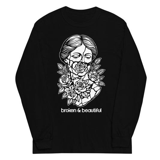 Black long sleeve Broken & Beautiful Tee, Front, Christian Apparel