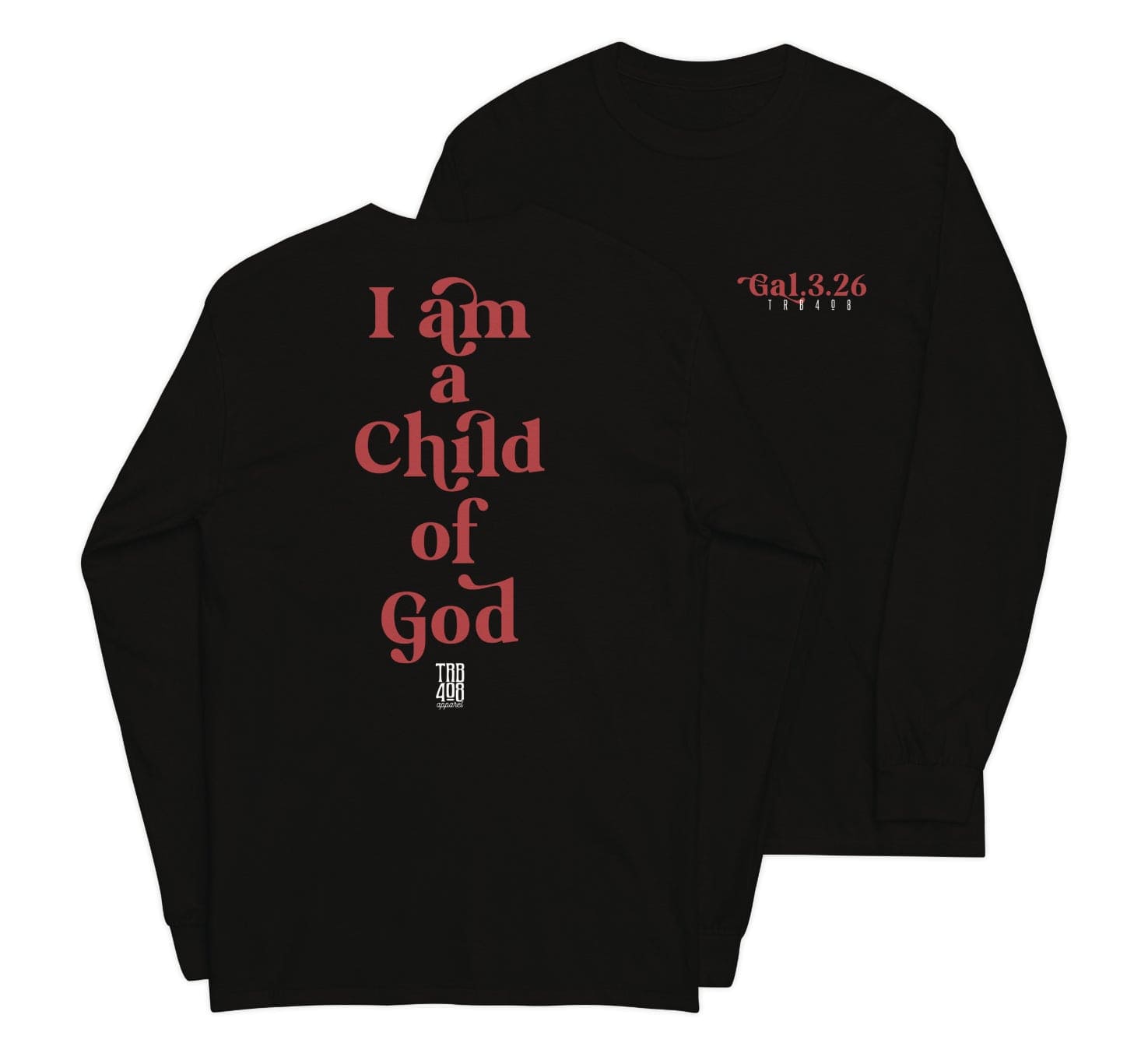 Black long sleeve Child Of God Tee, Front and Back, Christian Apparel