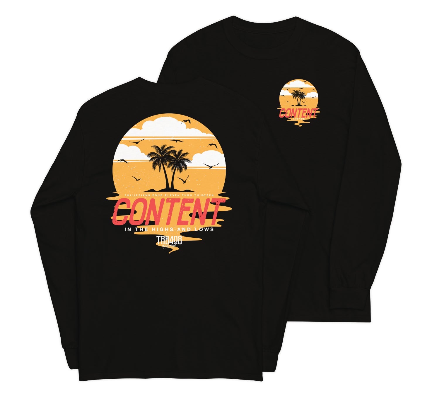 Black long sleeve Content Tee, Front and Back, Christian Apparel