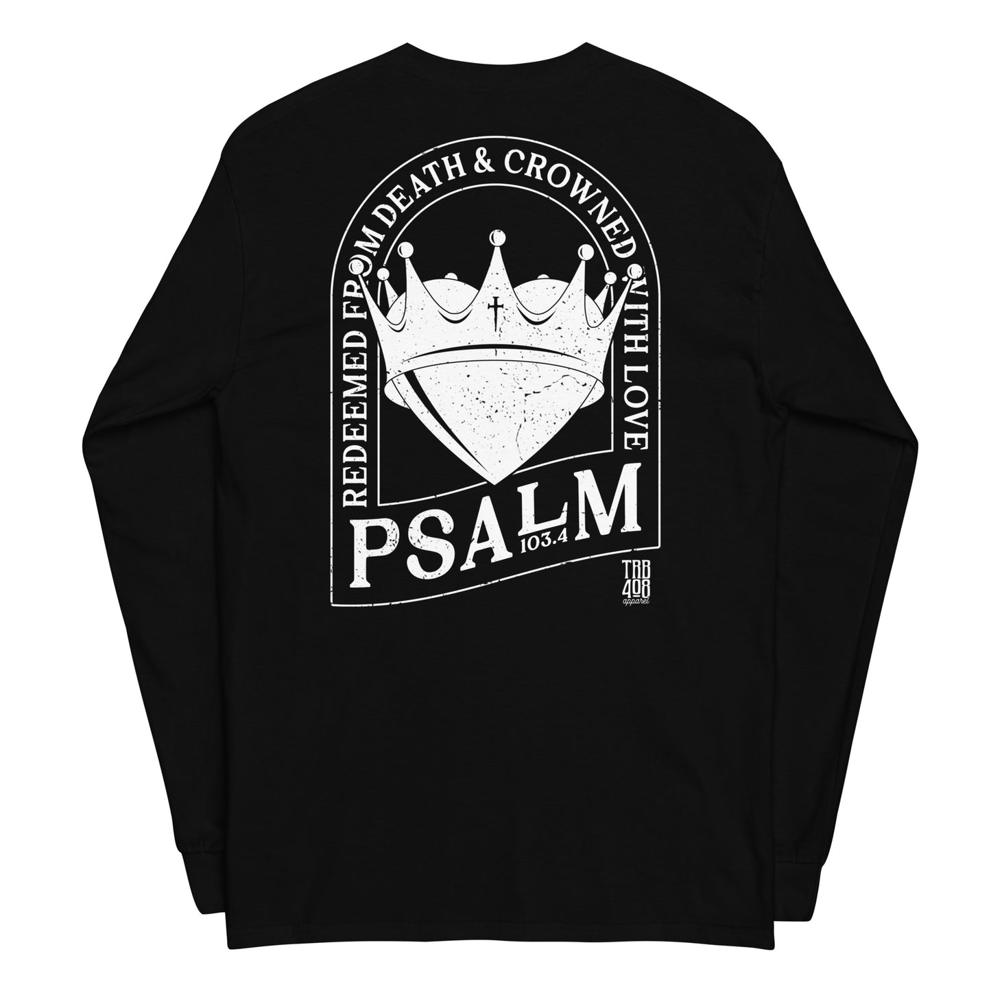 Black long sleeve Crowned Heart Tee, Back, Christian Apparel