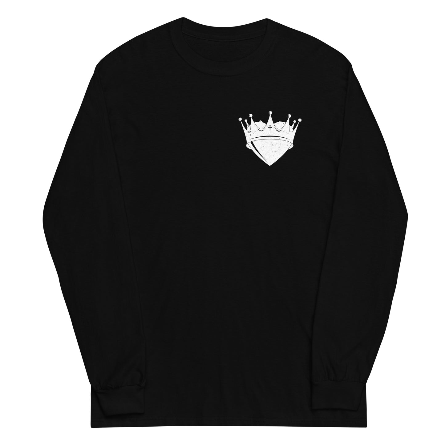 Black long sleeve Crowned Heart Tee, Front, Christian Apparel