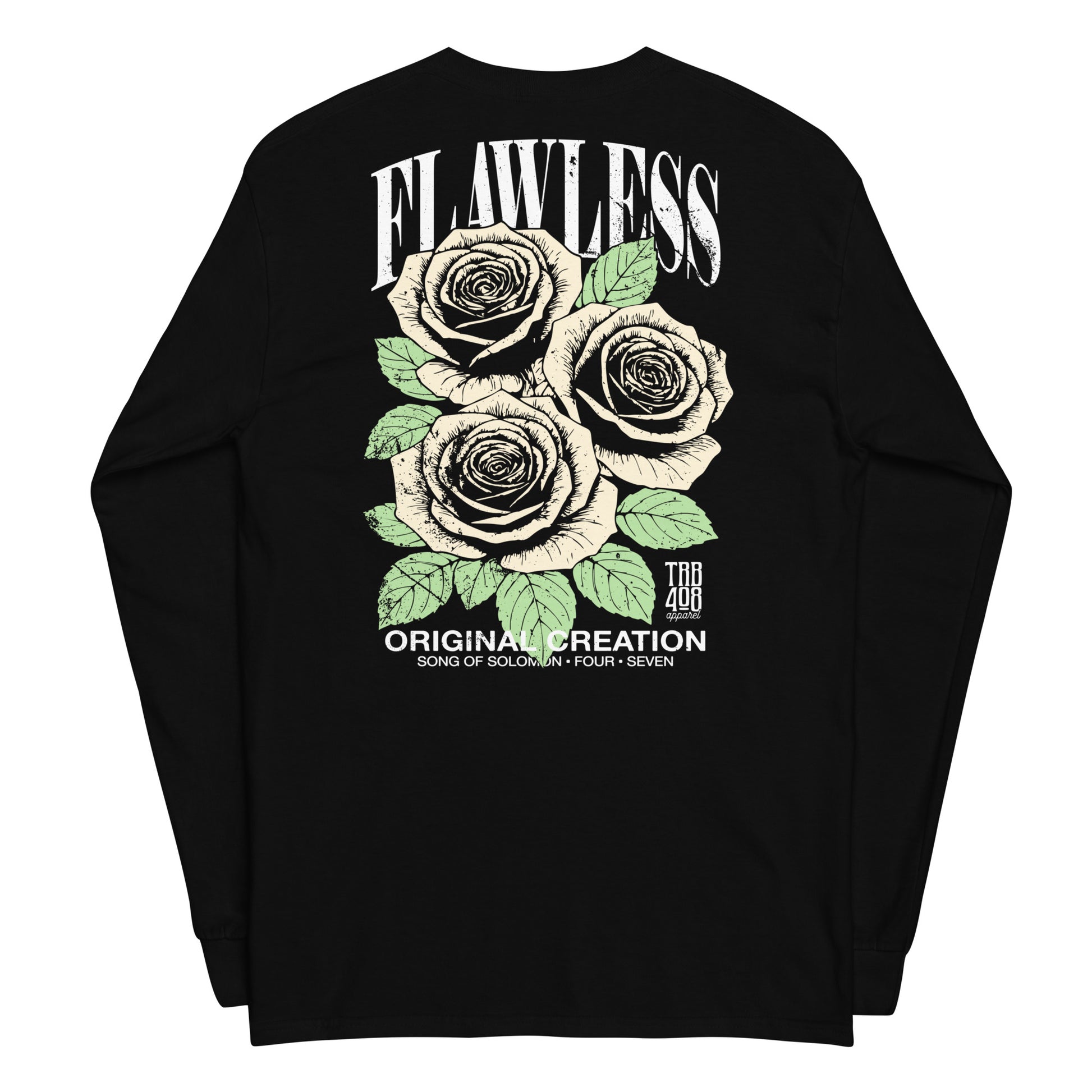 Black long sleeve Flawless Rose Tee, Back, Christian Apparel