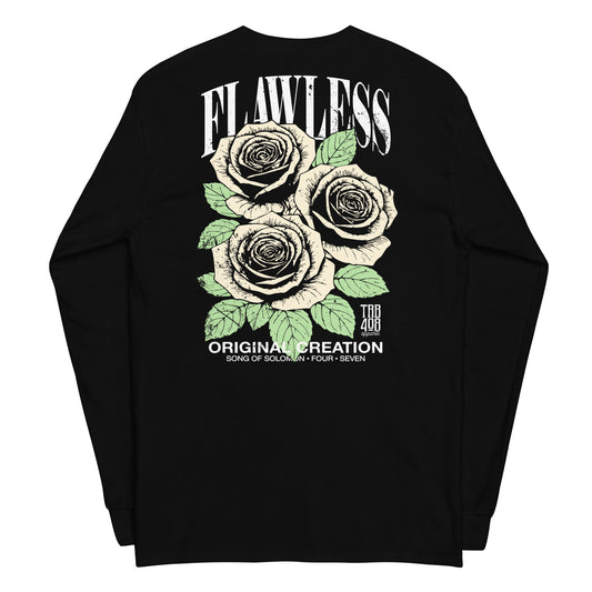 Black long sleeve Flawless Rose Tee, Back, Christian Apparel