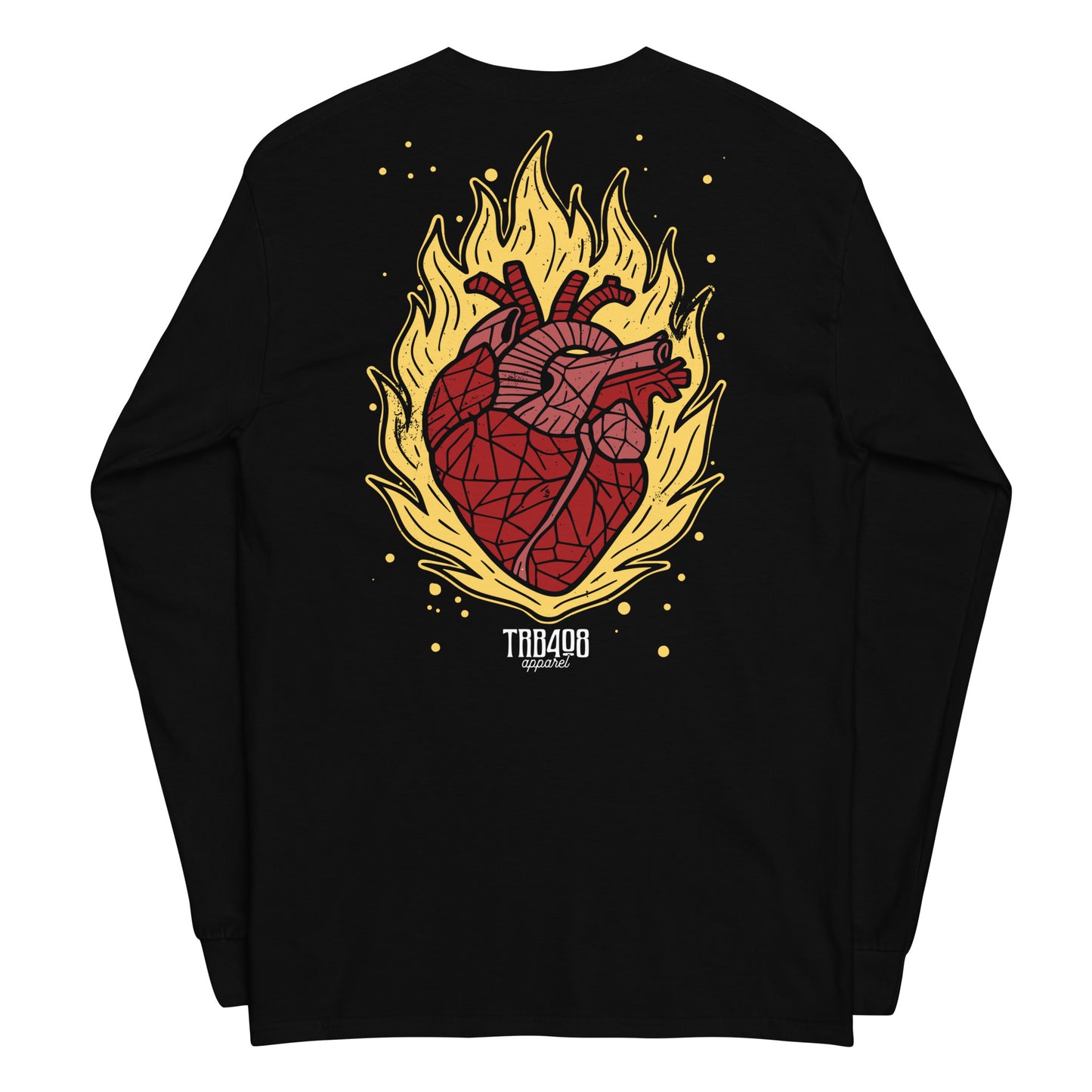 Black long sleeve Heart On Fire Tee, Back, Christian Apparel