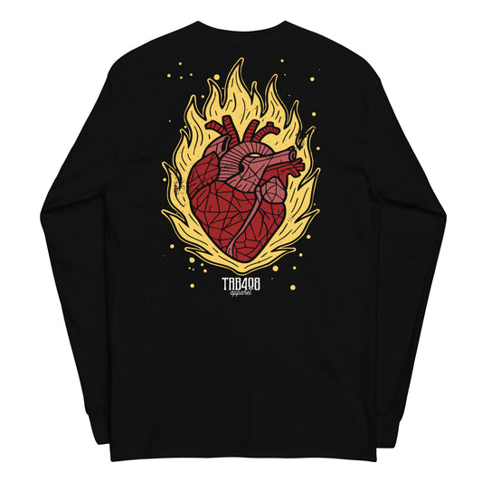 Black long sleeve Heart On Fire Tee, Back, Christian Apparel