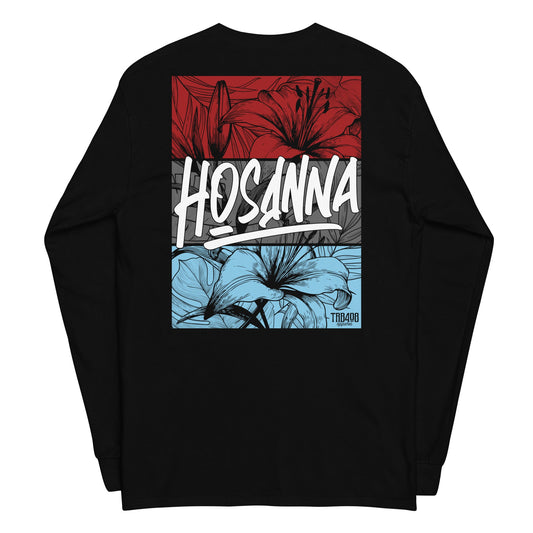 Black long sleeve Hosanna Tee, Back, Christian Apparel
