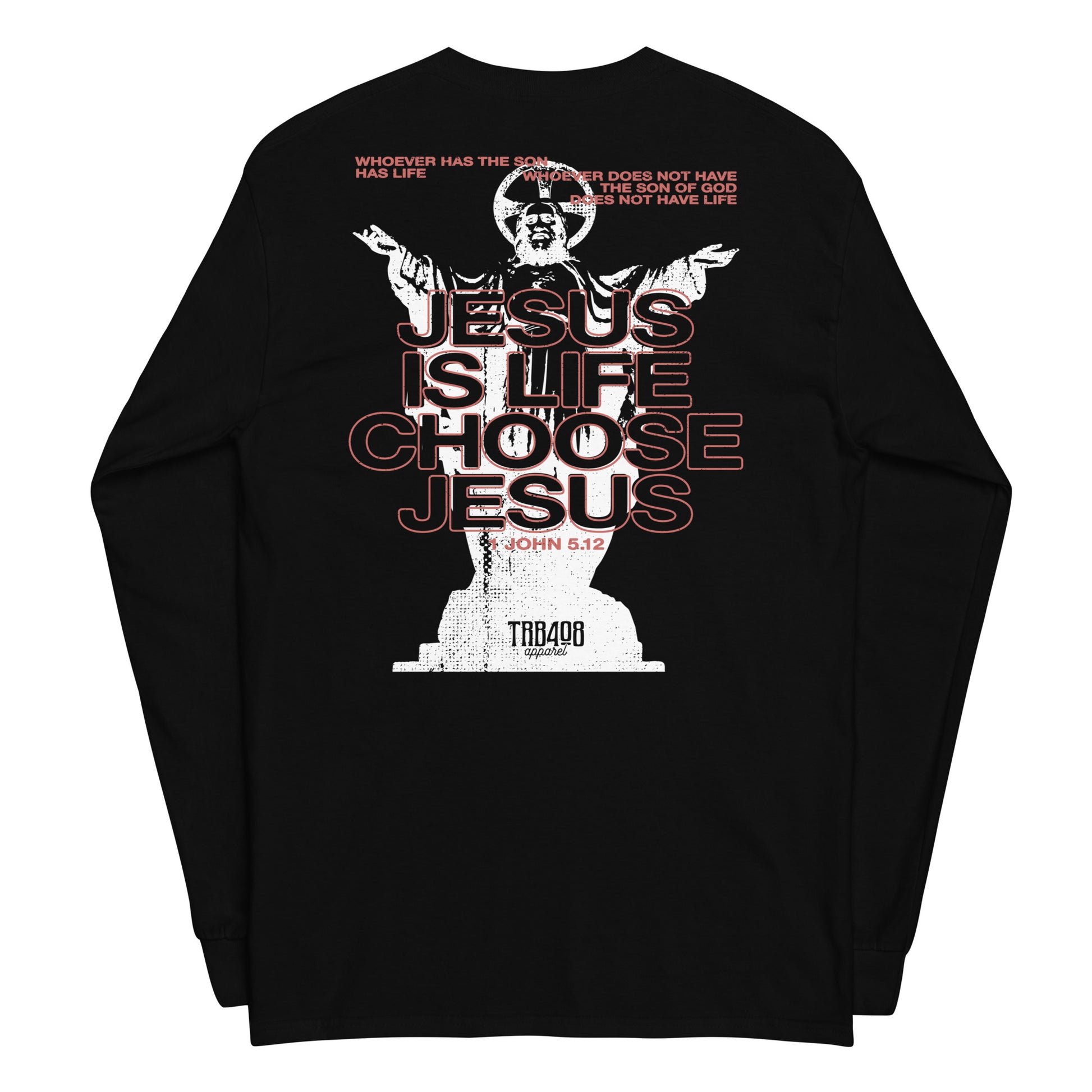 Black long sleeve Jesus Is Life Tee, Back, Christian Apparel