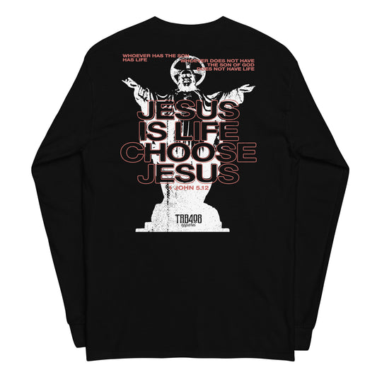 Black long sleeve Jesus Is Life Tee, Back, Christian Apparel