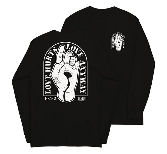 Black long sleeve Love Anyway Tee, Front and Back, Christian Apparel