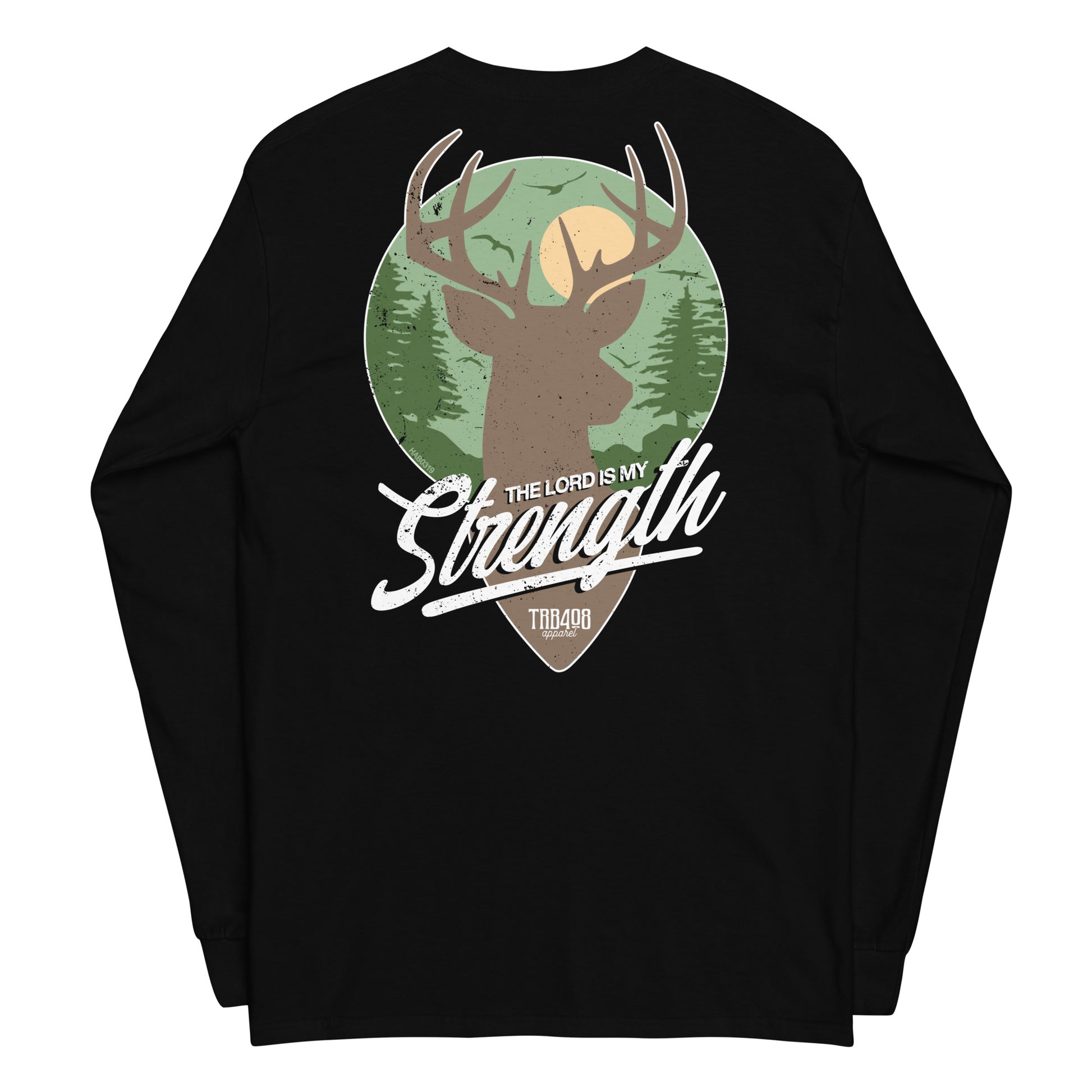 Black long sleeve My Strength Tee, Back, Christian Apparel
