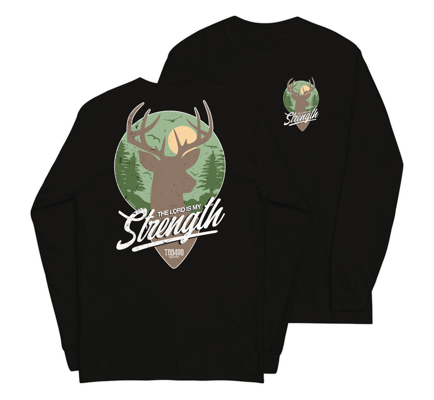 Black long sleeve My Strength Tee, Front and Back, Christian Apparel