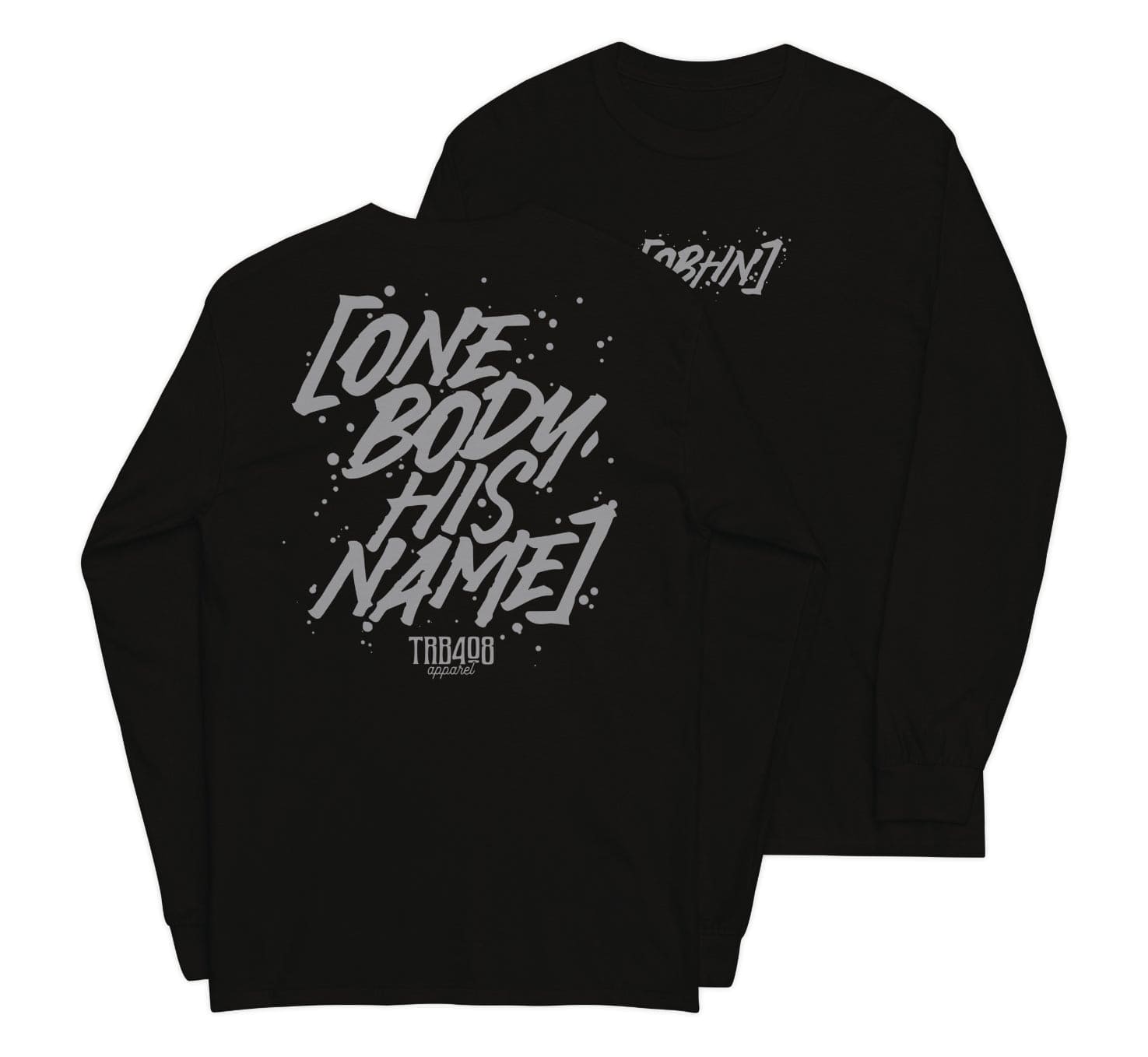 Black long sleeve OBHN Script Tee, Front and Back, Christian Apparel