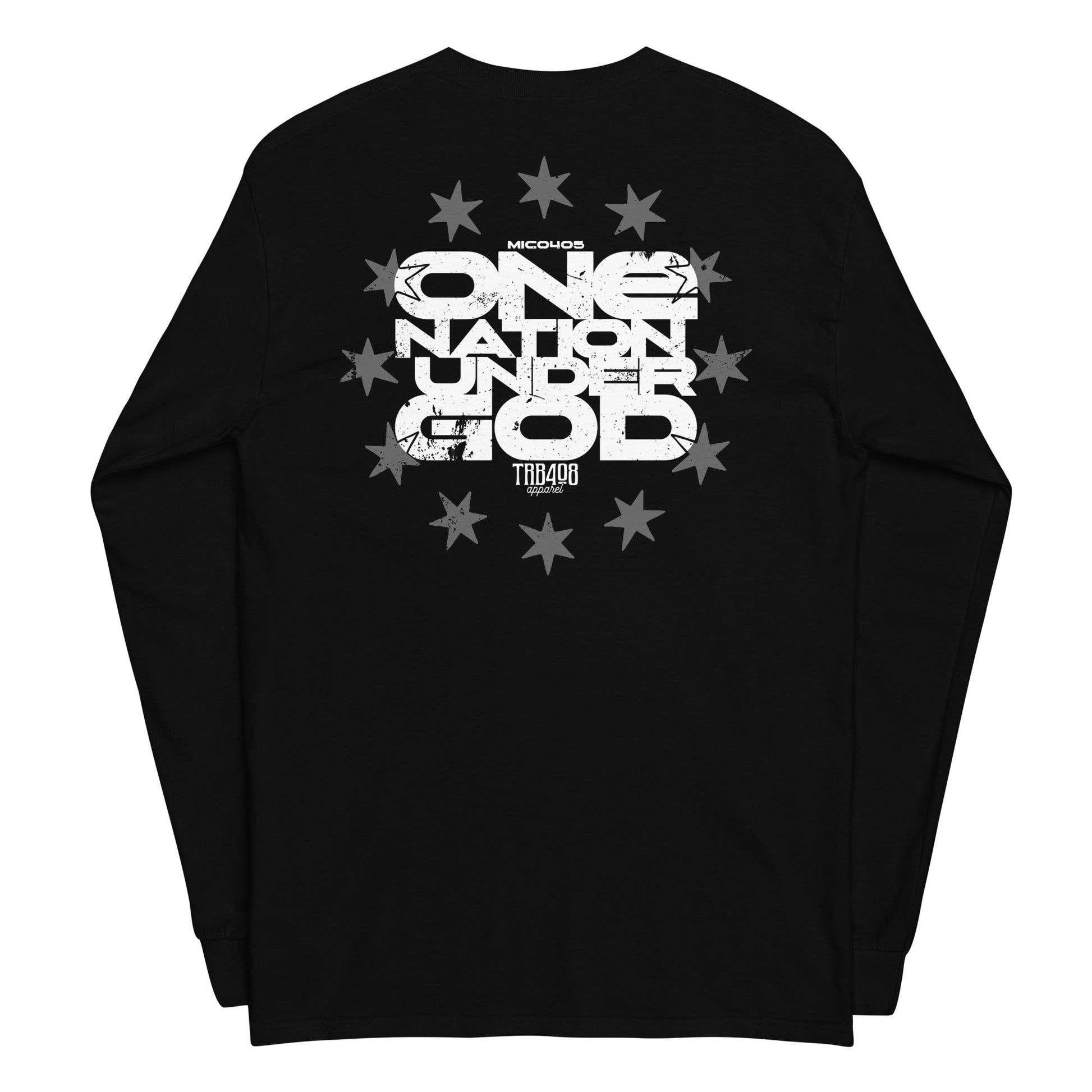 Black long sleeve One Nation Star Ring Tee, Back, Christian Apparel