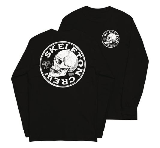 Black long sleeve Skeleton Crew Tee, Front and Back, Christian Apparel