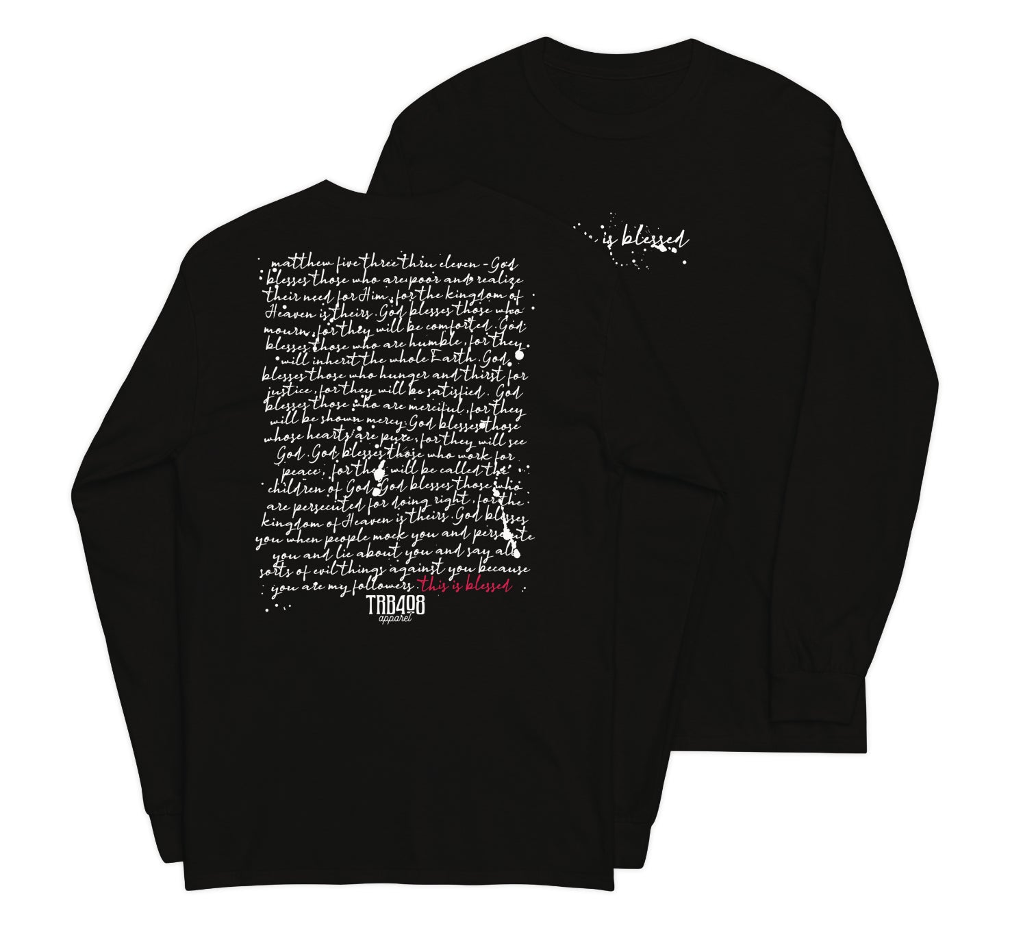 Black long sleeve This Is Blessed Tee, Front and Back, Christian Apparel