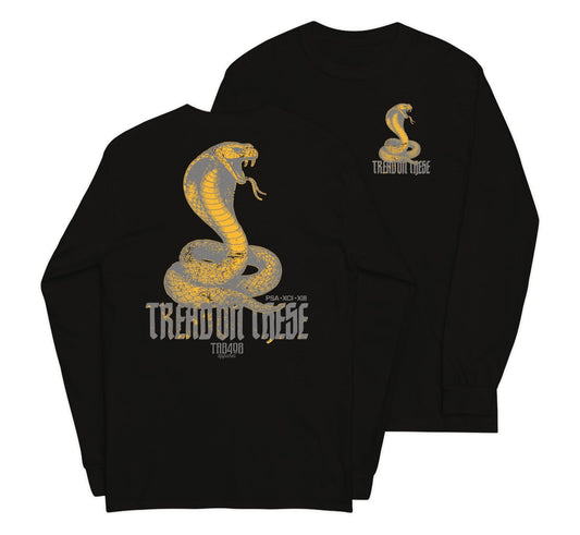 Black long sleeve Tread On These (Cobra) Tee, Front and Back, Christian Apparel
