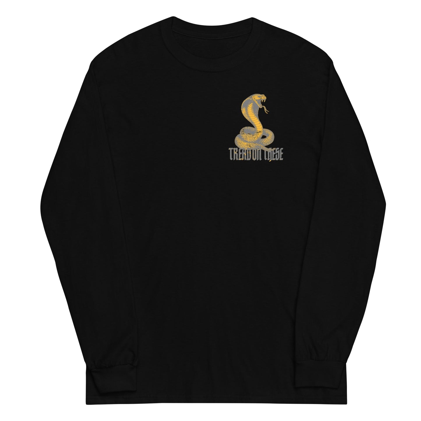 Black long sleeve Tread On These (Cobra) Tee, Front, Christian Apparel