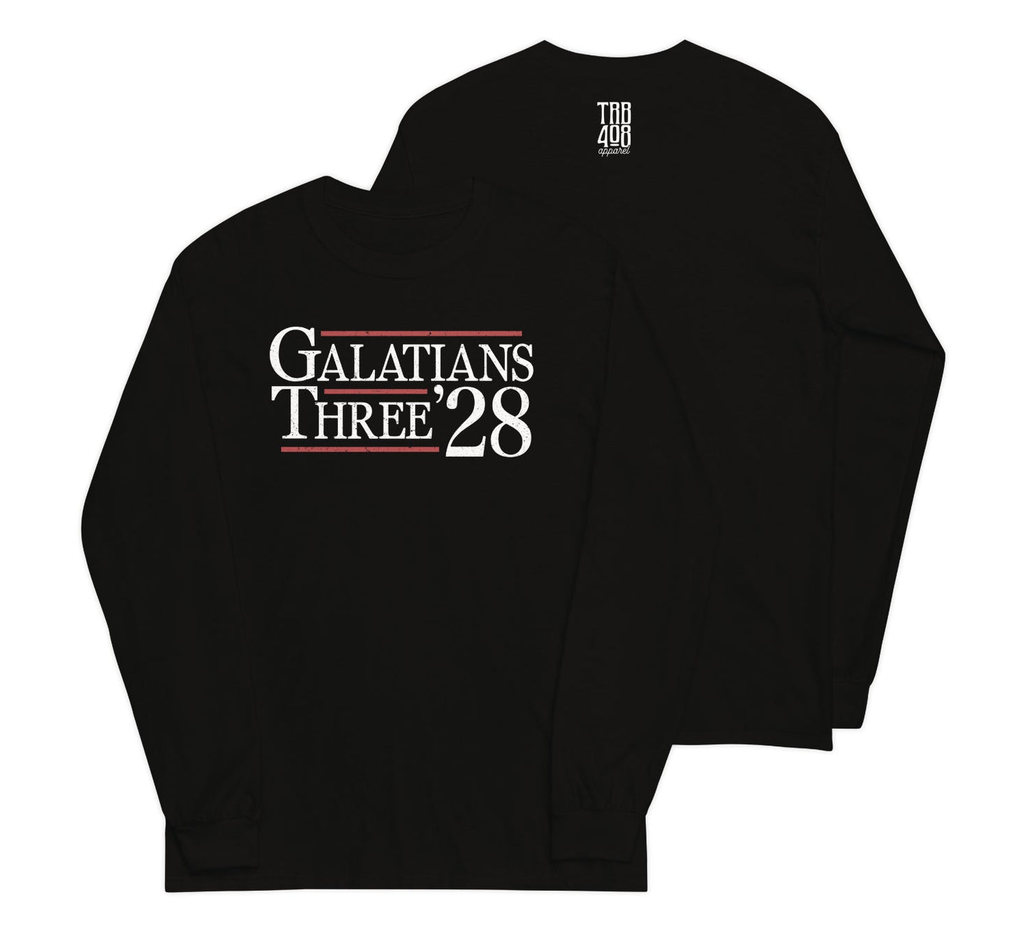 Black long sleeve Tribe '28 Tee, Front and Back, Christian Apparel