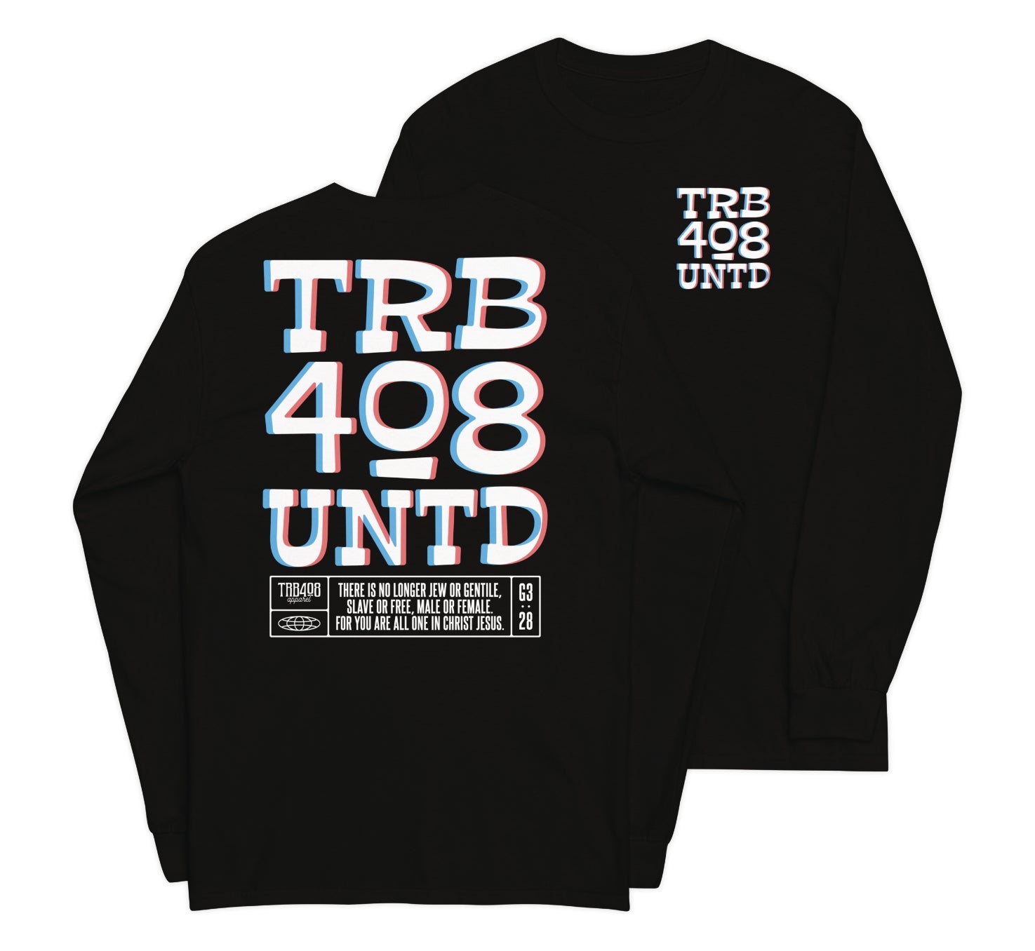 Black long sleeve Tribe 3D Tee, Front and Back, Christian Apparel