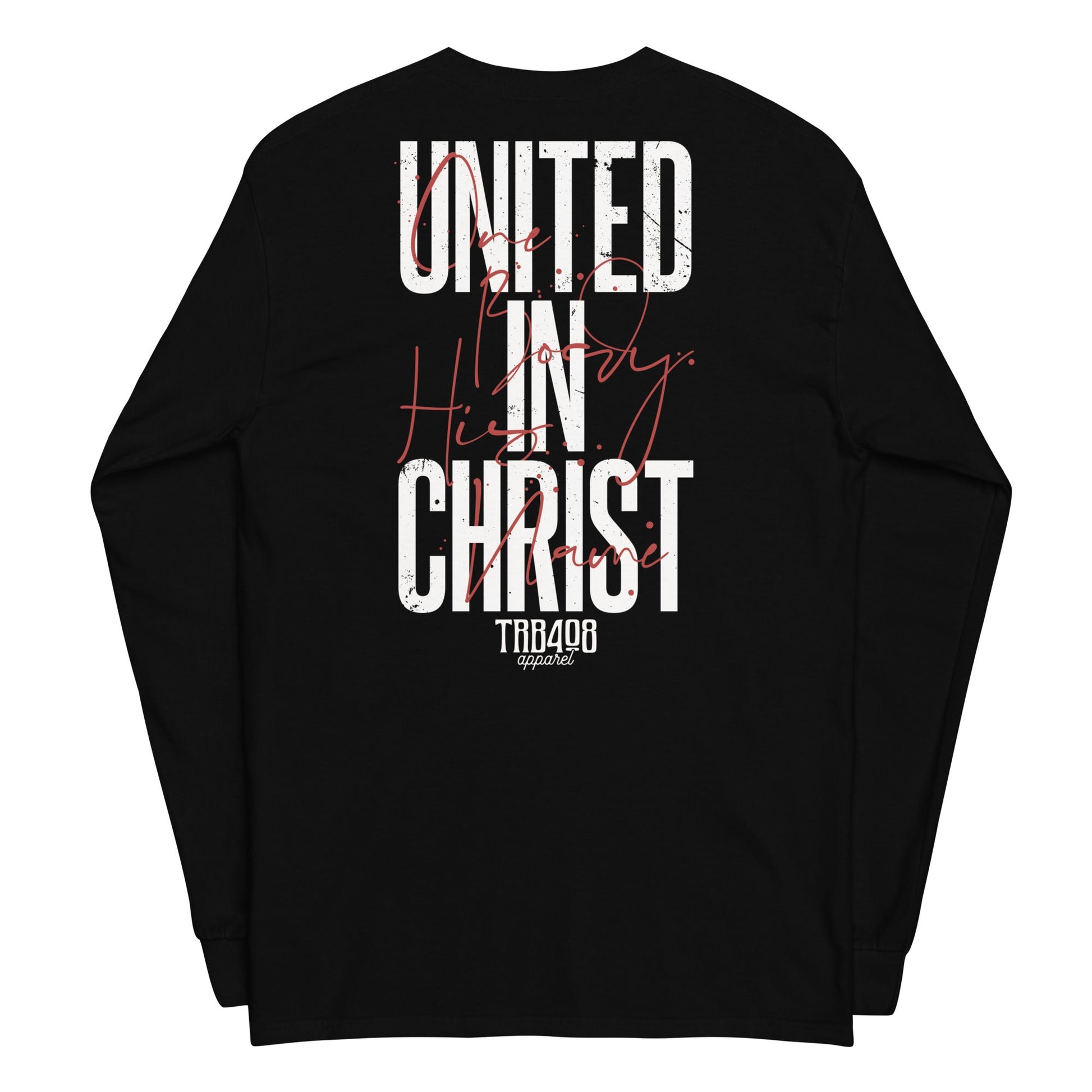 Black long sleeve United In Christ Tee, Back, Christian Apparel