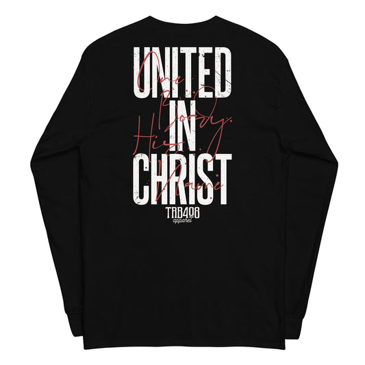 Black long sleeve United In Christ Tee, Back, Christian Apparel