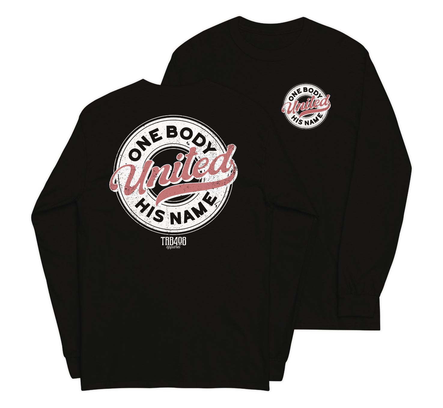 Black long sleeve United Retro Ring Tee, Front and Back, Christian Apparel