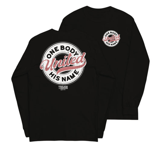 Black long sleeve United Retro Ring Tee, Front and Back, Christian Apparel