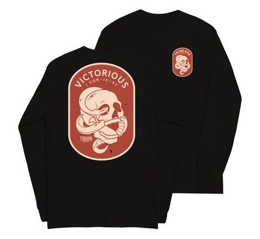 Black long sleeve Victorious Tee, Front and Back, Christian Apparel