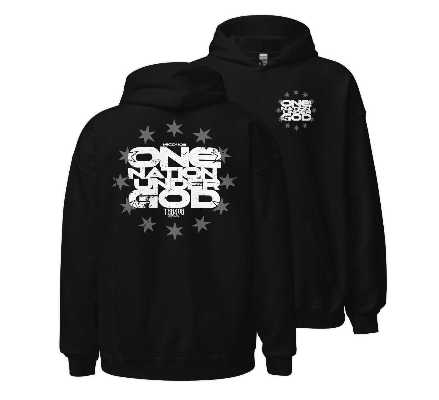 Black One Nation Star Ring Hoodie, Front and Back, Christian Apparel