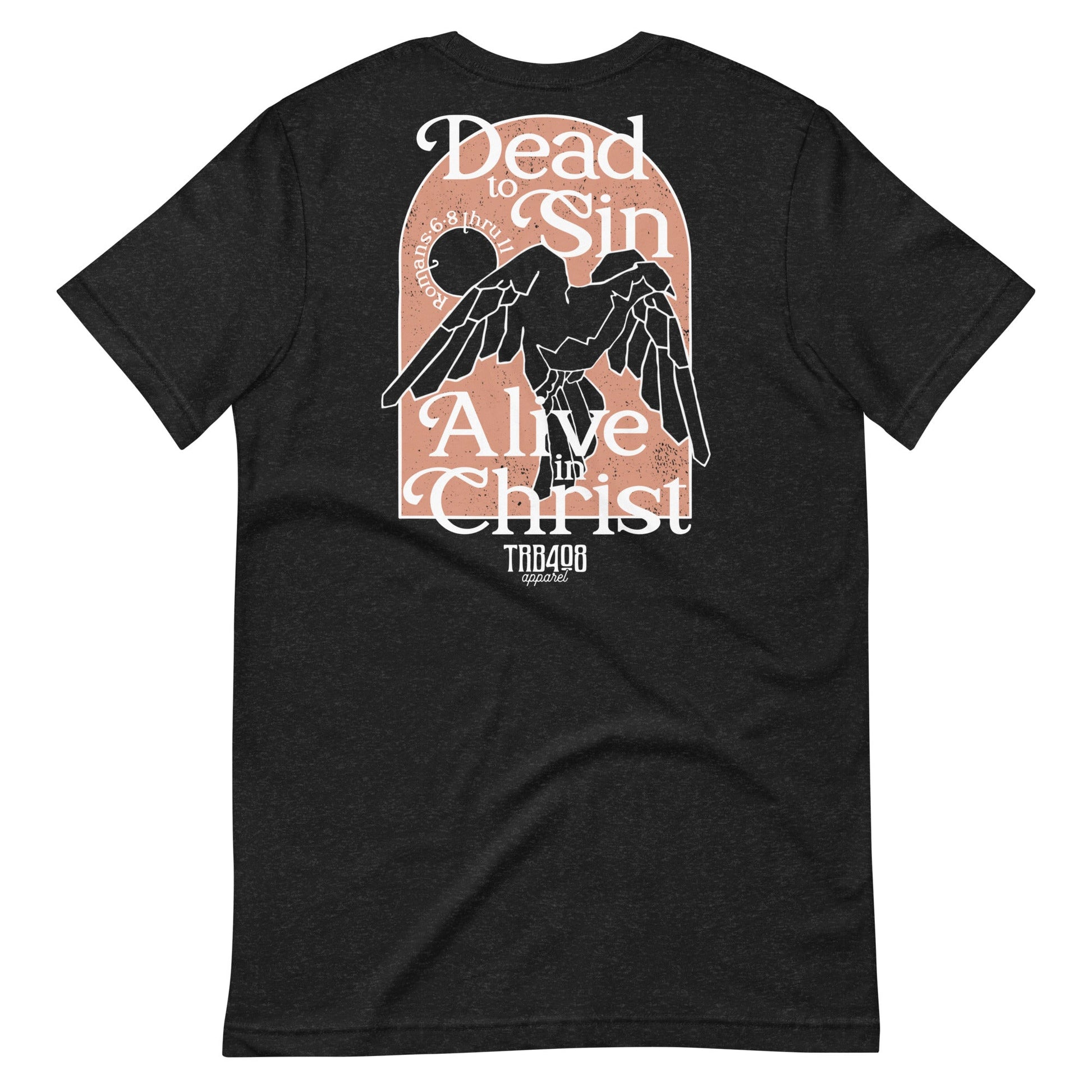 Black short sleeve Alive In Christ Tee, Back, Christian Apparel