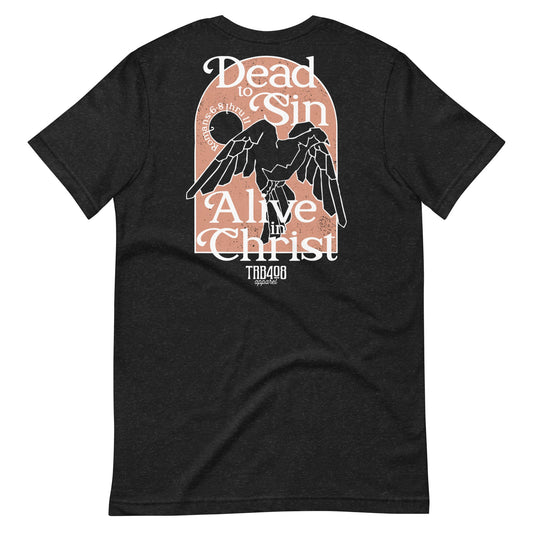 Black short sleeve Alive In Christ Tee, Back, Christian Apparel