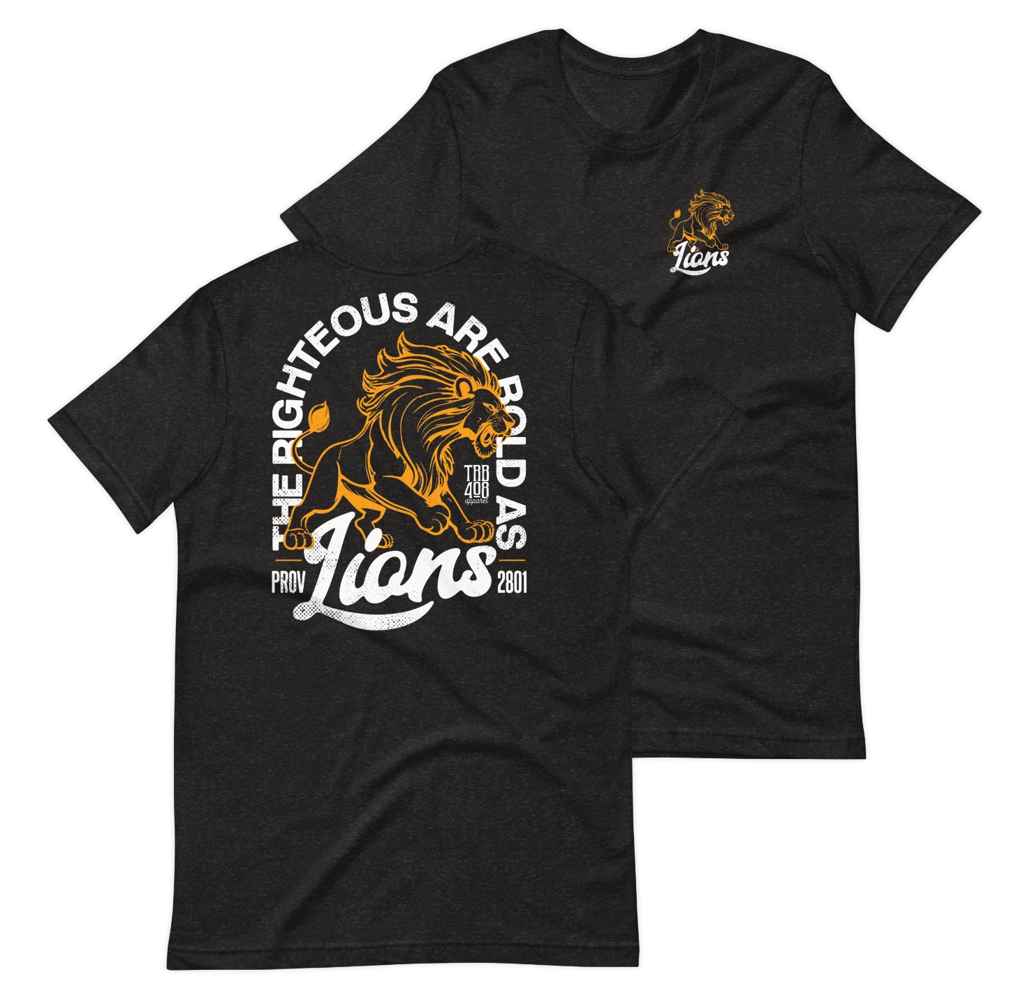 Black short sleeve Bold As Lions Tee, Front and Back, Christian Apparel