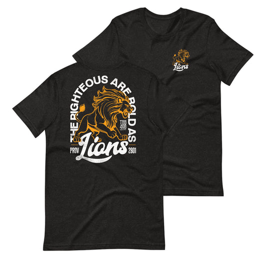 Black short sleeve Bold As Lions Tee, Front and Back, Christian Apparel