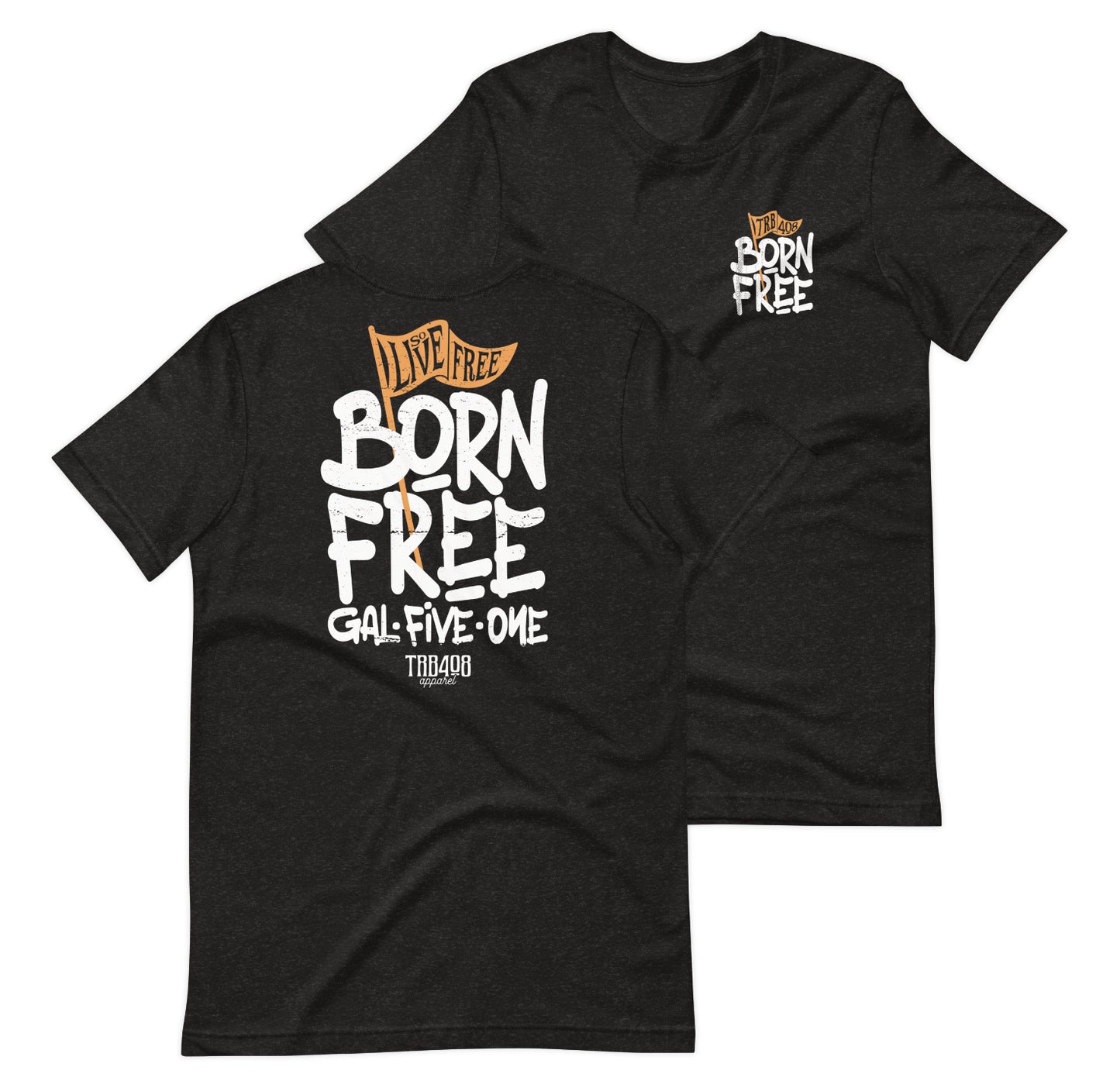 Black short sleeve Born Free Tee, Front and Back, Christian Apparel