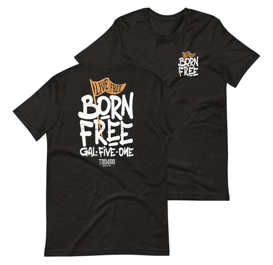 Black short sleeve Born Free Tee, Front and Back, Christian Apparel