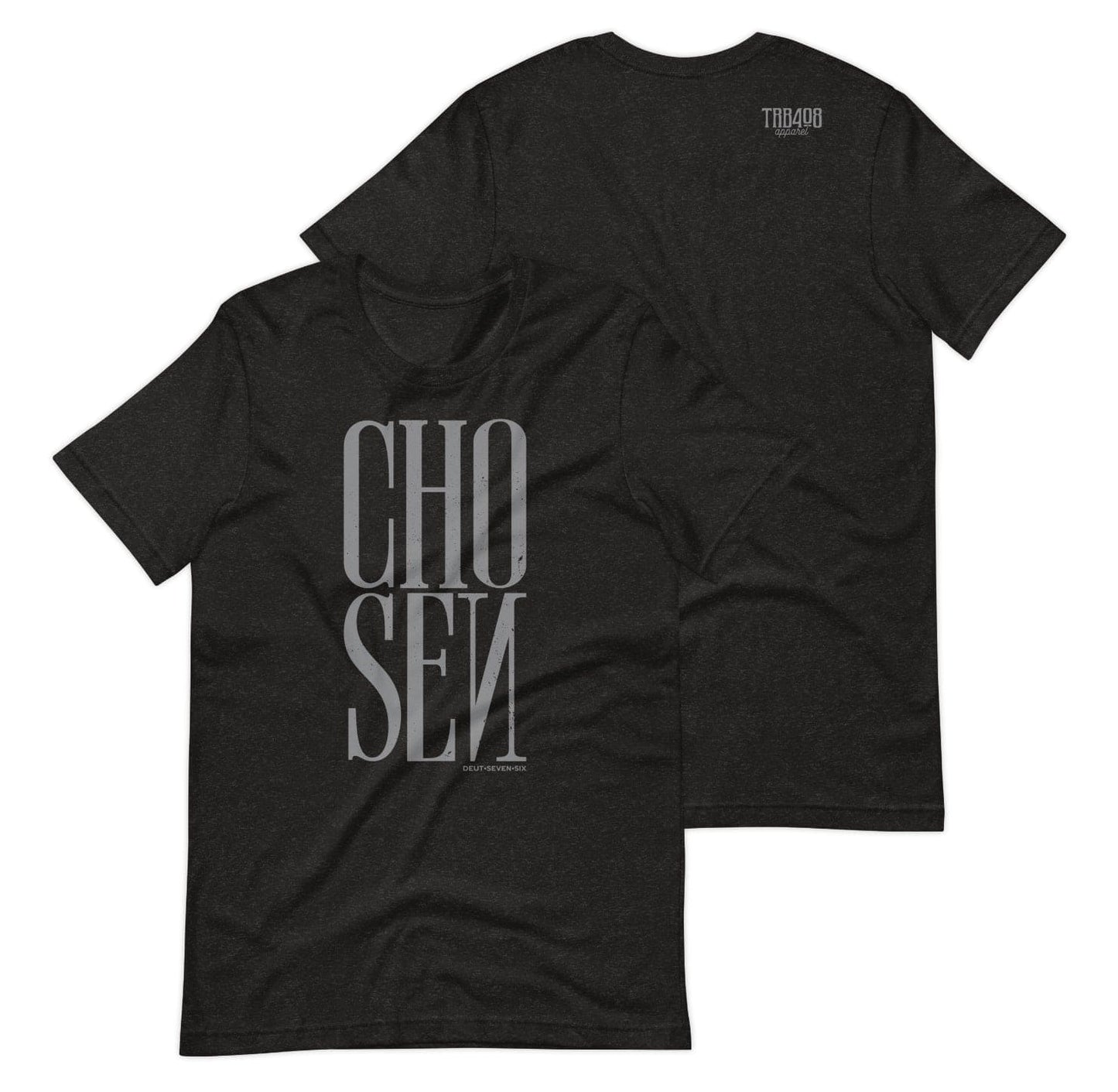Black short sleeve Chosen Tee, Front and Back, Christian Apparel