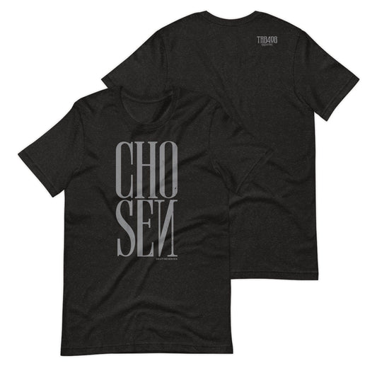 Black short sleeve Chosen Tee, Front and Back, Christian Apparel