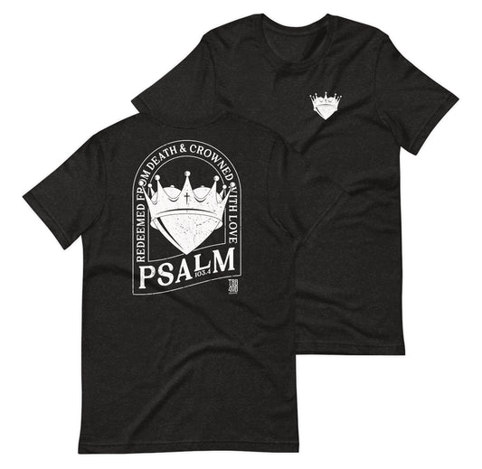 Black short sleeve Crowned Heart Tee, Front and Back, Christian Apparel