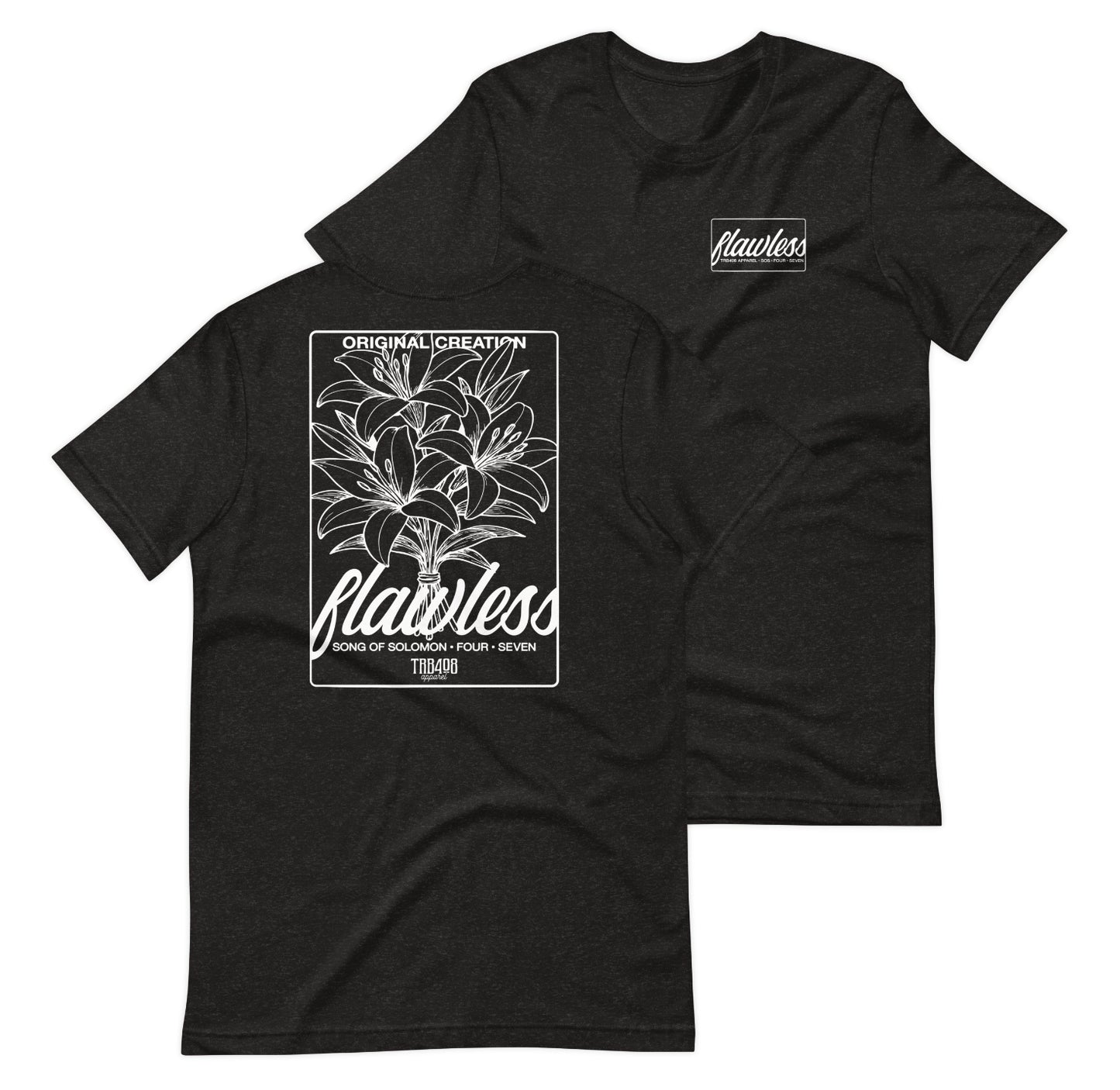 Black short sleeve Flawless Rose 2.0 Tee, Front and Back, Christian Apparel