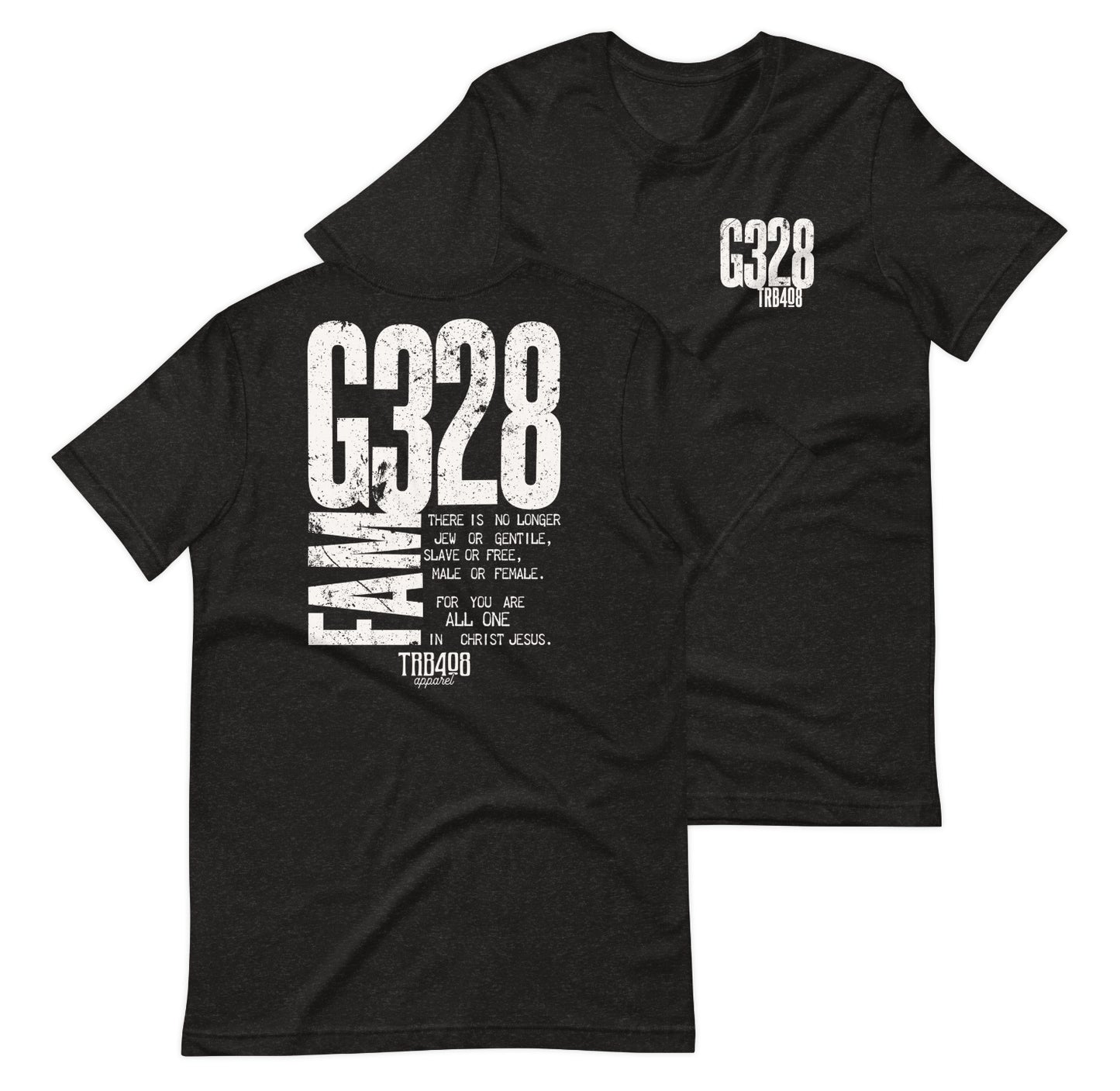 Black short sleeve G-Fam Tee, Front and Back, Christian Apparel