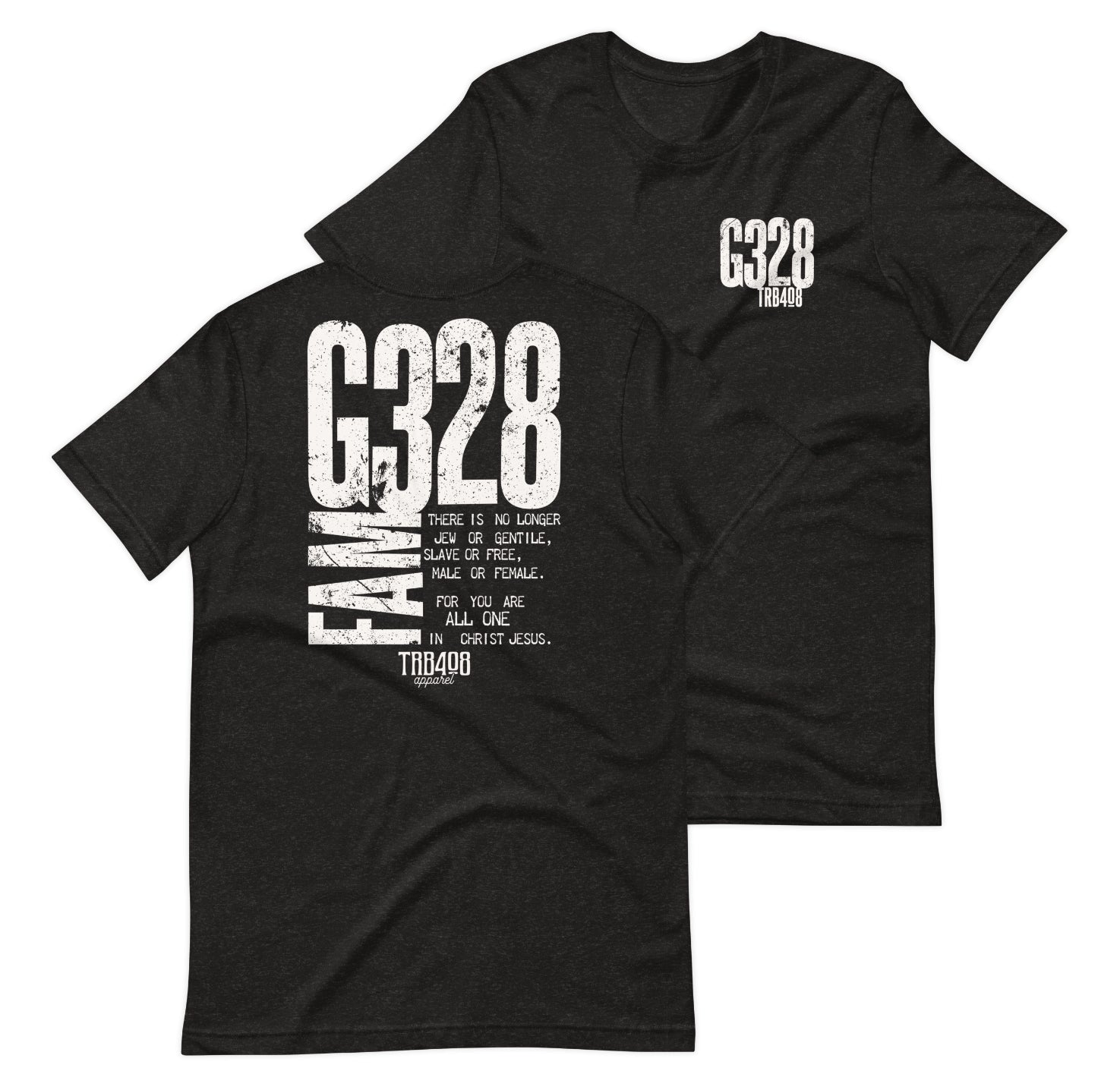 Black short sleeve G-Fam Tee, Front and Back, Christian Apparel