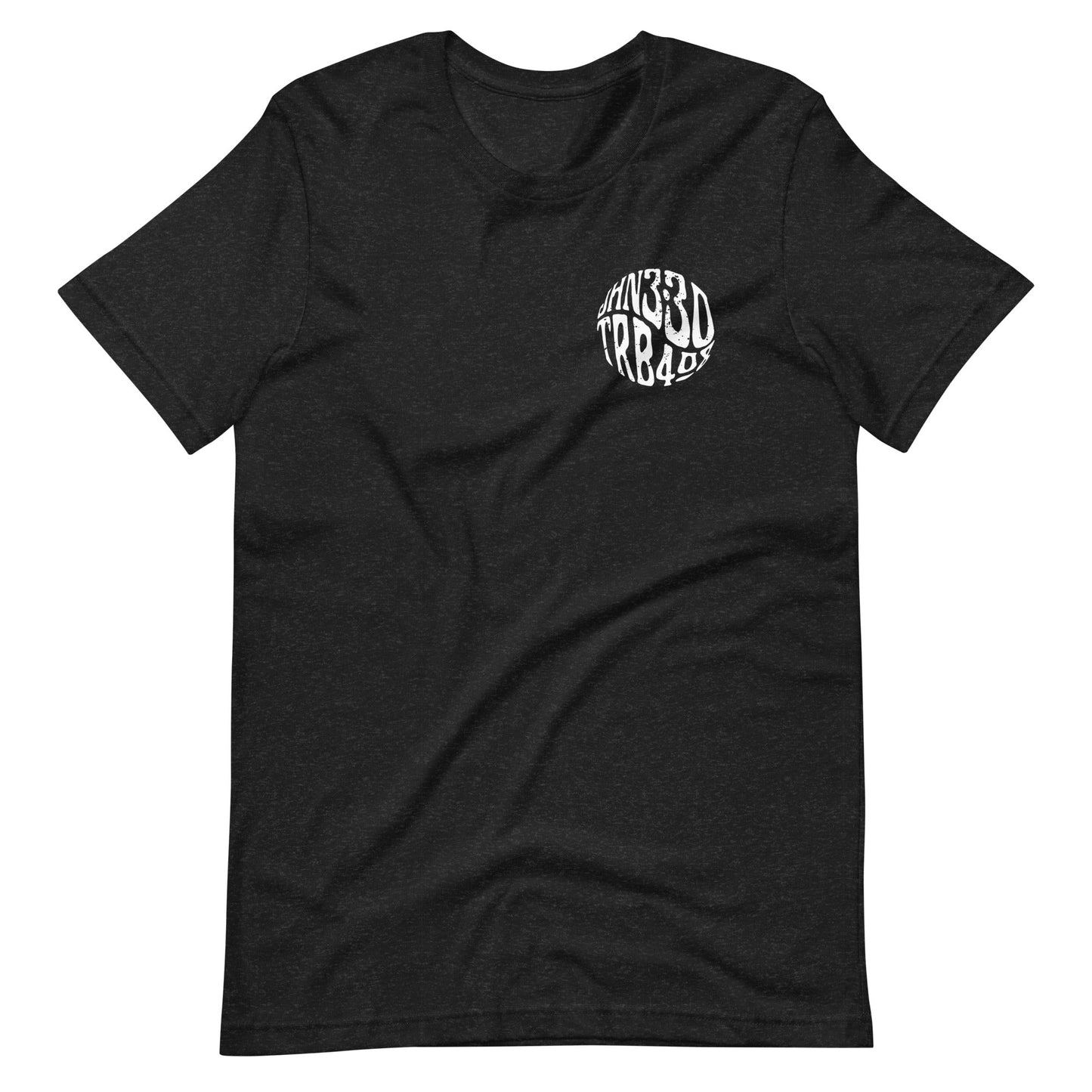 Black short sleeve He Is Greater Tee, Front, Christian Apparel